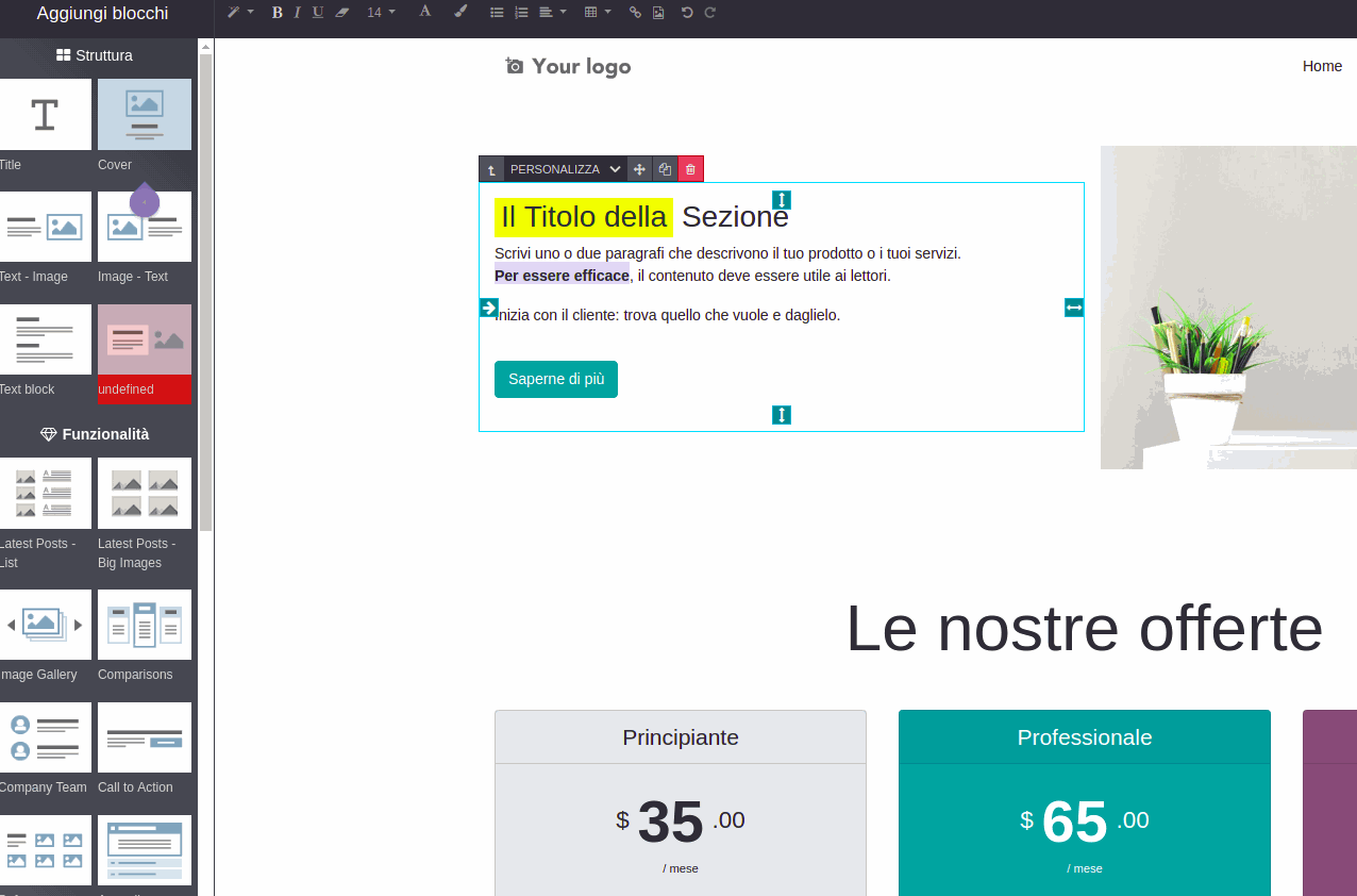 Odoo text and image block